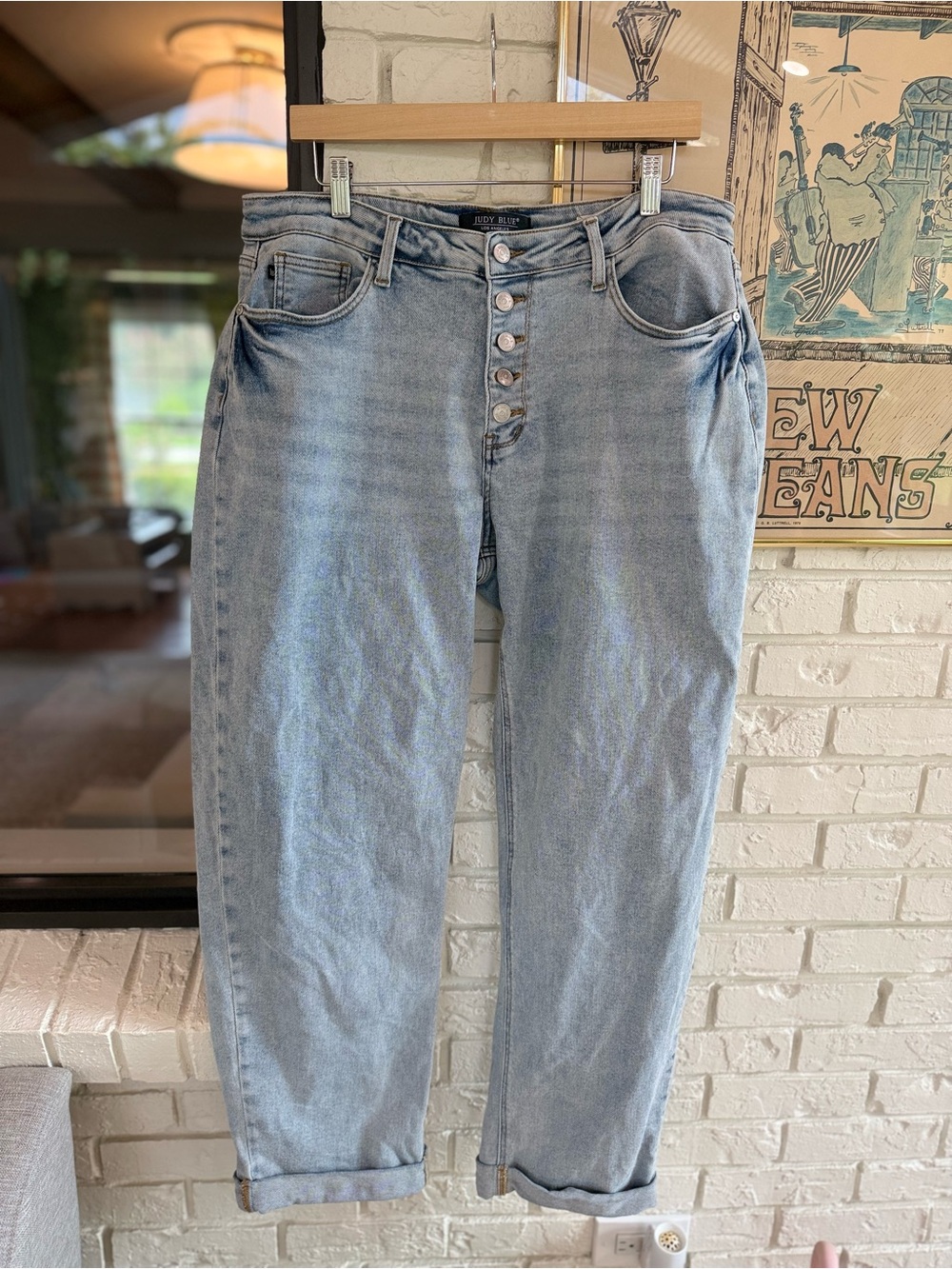 Judy Blue Light Wash Boyfriend Jeans with Button-Fly size 15/32